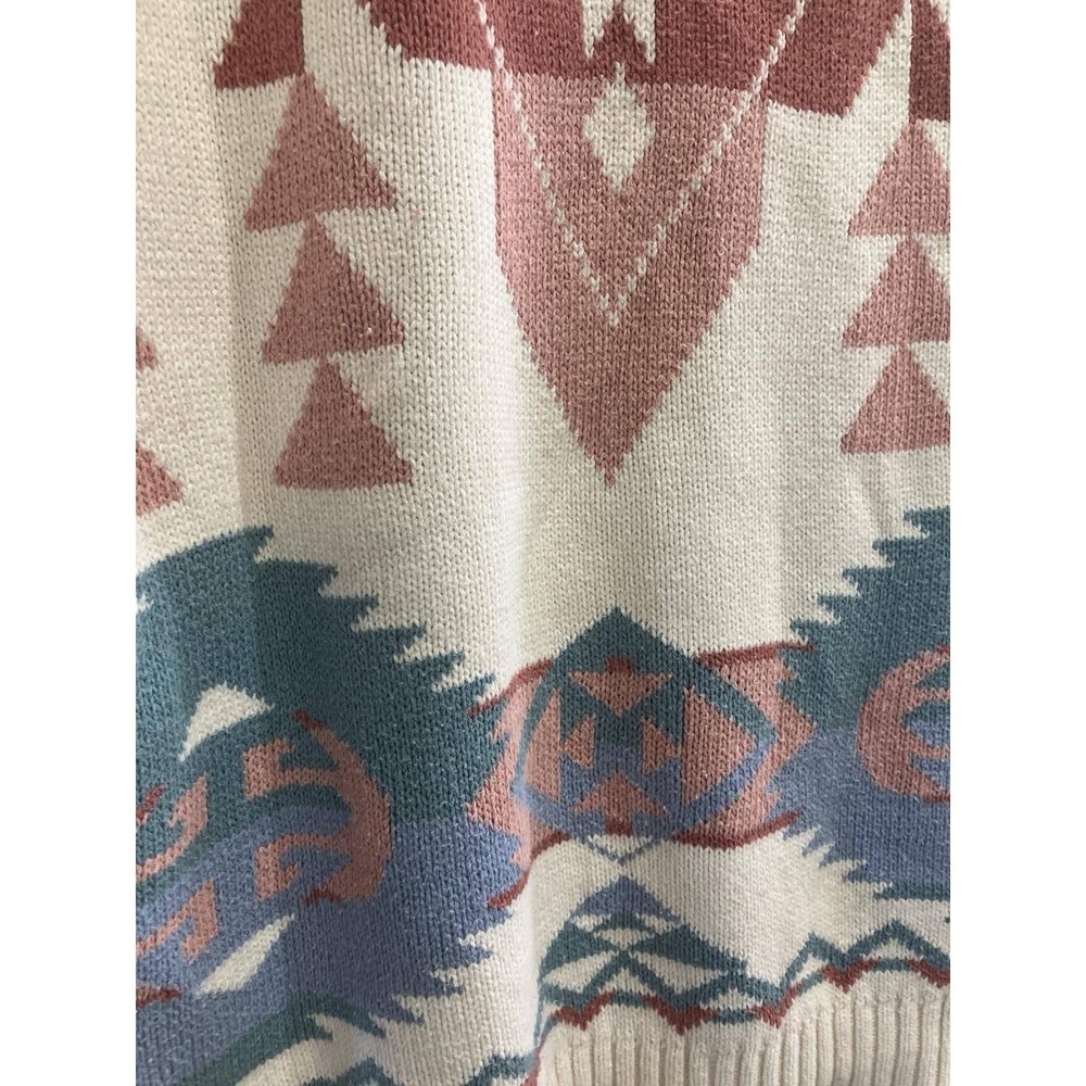 Vintage 90s Aztec Print Tribal Knit Pastel Southwestern Mock Neck Sweater Large - Picture 7 of 9